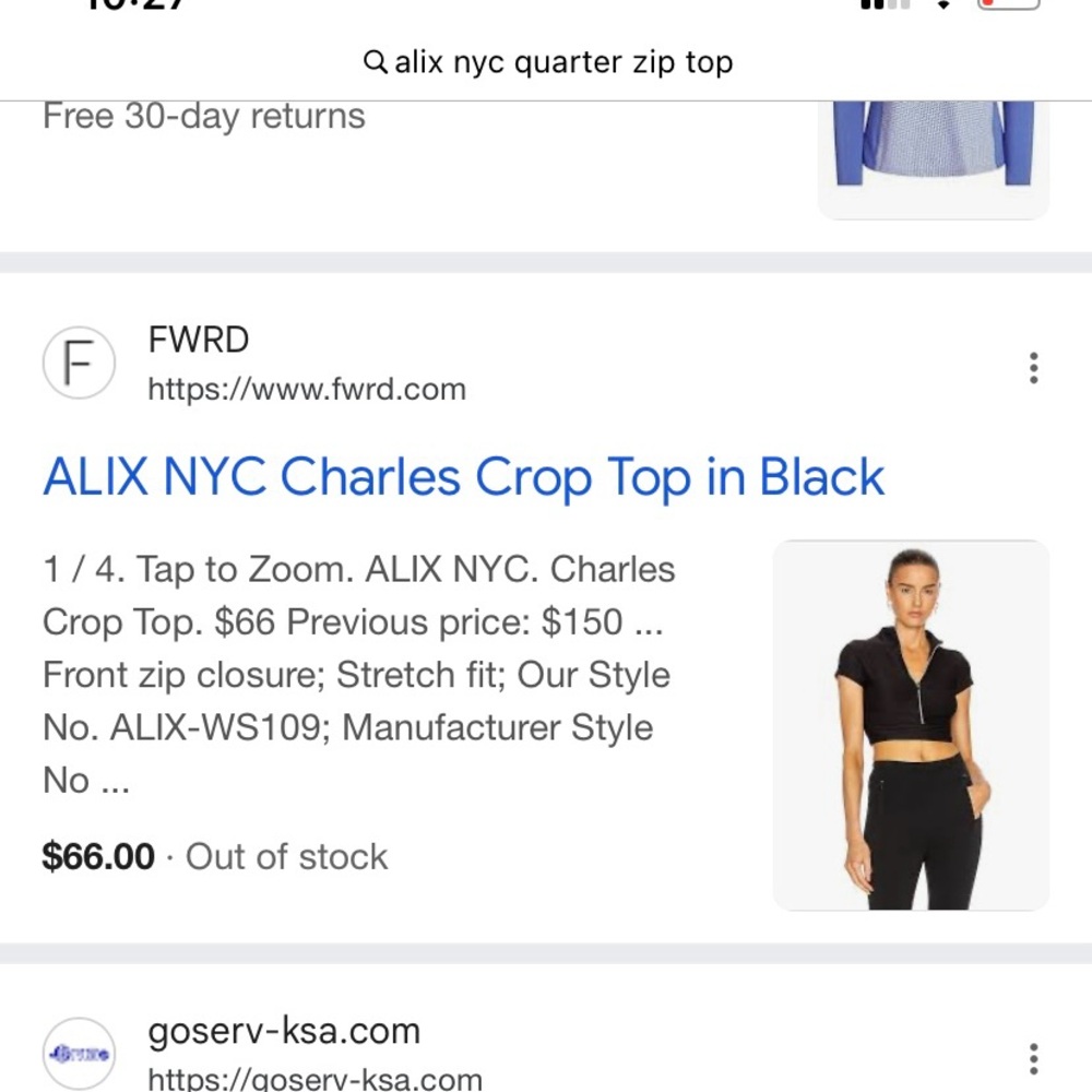 ALIX NYC Black Zip Crop Top